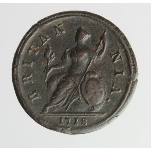 164 - Halfpenny 1718 nVF, surface flaw obv.