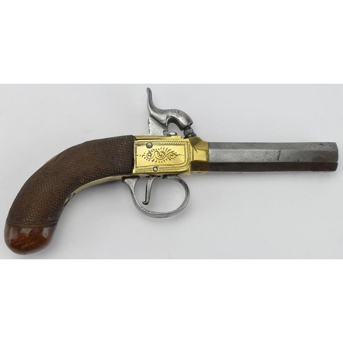 1866 - English boxlock percussion pocket pistol, nicely engraved side panels, proof marks to underside of b... 