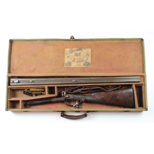 1872 - Fine cased double barrelled pinfire sporting Shotgun, barrels approx 30