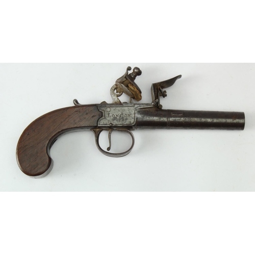 1883 - Flintlock single shot boxlock pocket pistol c1820, turn off barrel 2.5