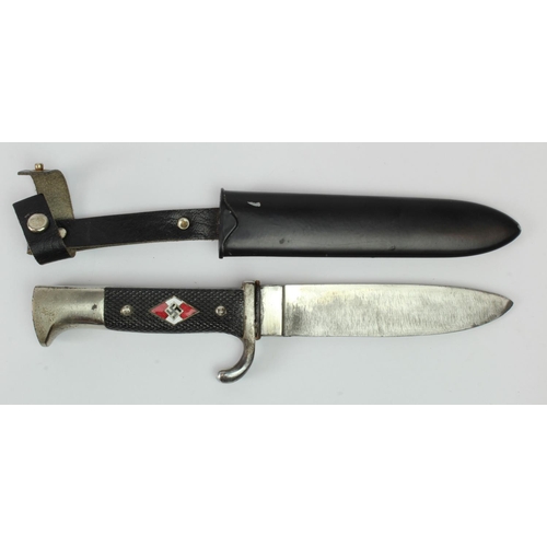 1894 - German Hitler Youth knife, sharpened blade, RZM M7/7 marked, complete with scabbard.