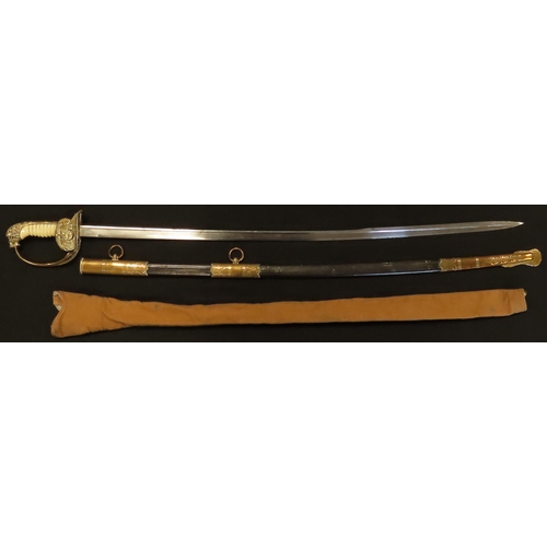 1914 - German straight Naval Sword with scabbard, ivorine grip, plus sword bag, circa 1880. Sword and scabb... 