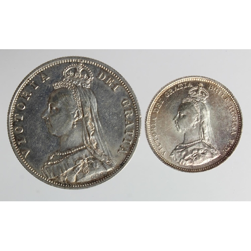 196 - Queen Victoria Jubilee Silver (2): Halfcrown 1887 EF, and Shilling 1887 AU.