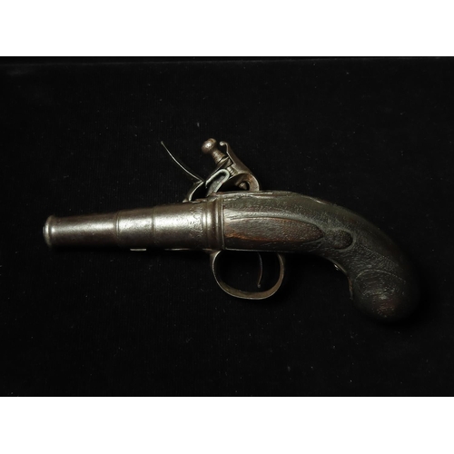 1986 - Queen Anne 80 Bore Flintlock turn off Pocket Pistol by Wynn, early 18th century, with 2 inch cannon ... 