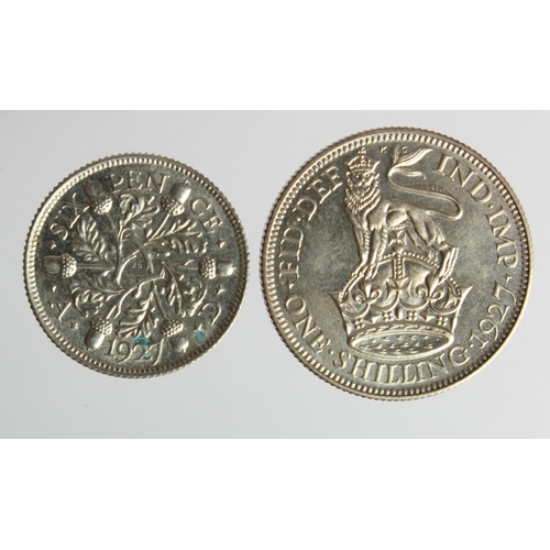 243 - Shilling and Sixpence 1927 proofs, nFDC; the 6d with light corrosion.