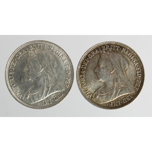 248 - Shillings (2): 1896 small rose GEF, and 1896 large rose, lightly toned EF