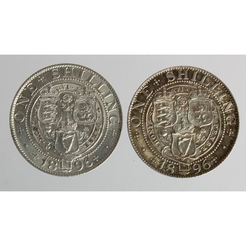 248 - Shillings (2): 1896 small rose GEF, and 1896 large rose, lightly toned EF