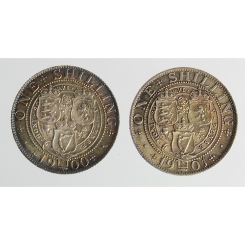 250 - Shillings (2): 1900 toned GEF, and 1901 toned GEF