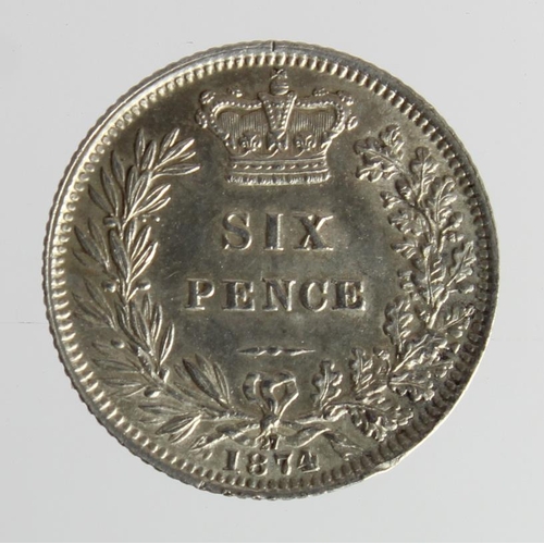 278 - Sixpence 1874 dn 27, EF, light hairlines.