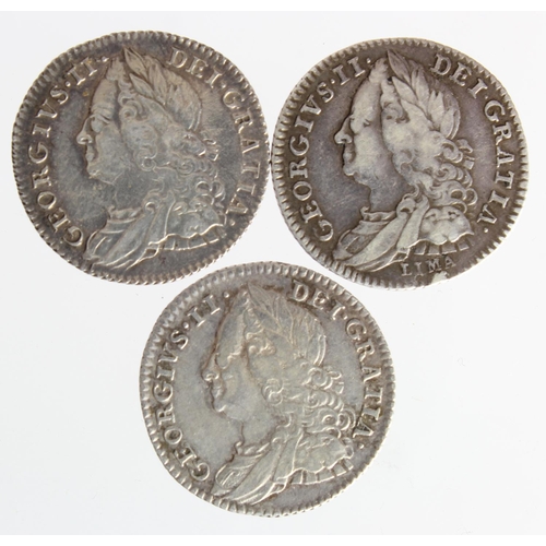 297 - Sixpences (3): 1746 LIMA Fine, 1750 GF, and 1758 GVF