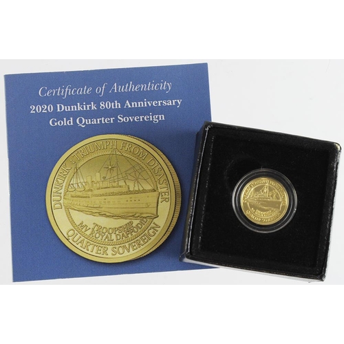 415 - Tristan da Cunha gold Quarter Sovereign 2020 'Dunkirk 80th Anniversary', BU with case and cert by Ha... 