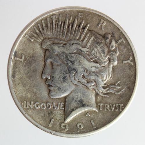 429 - USA Silver Peace Dollar 1921 high relief, scarce, nVF, tiny edge nick.