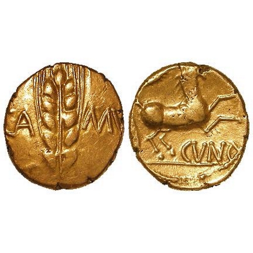 435 - Ancient British Iron Age Celtic gold stater of Cunobelin of the Catuvellauni, Camulodunum mint (Colc... 
