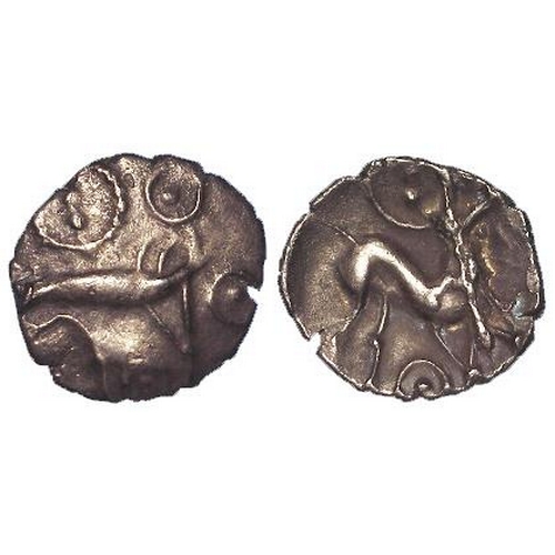 436 - Ancient British Iron Age Celtic silver unit of the Corieltauvi, boar / horse type II, S.397, 1.10g, ... 