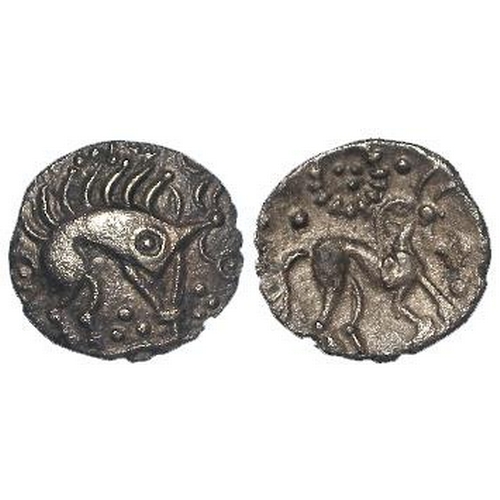 437 - Ancient British Iron Age Celtic silver unit of the Iceni, mid to late 1stC BC, boar / horse type, S.... 