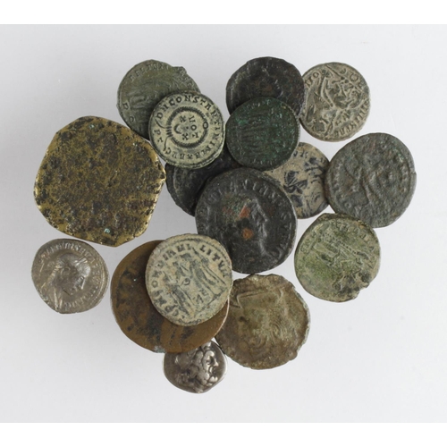 439 - Ancient Coins (16) mostly Roman bronze, one silver denarius of Severus Alexander nVF, one Greek silv... 