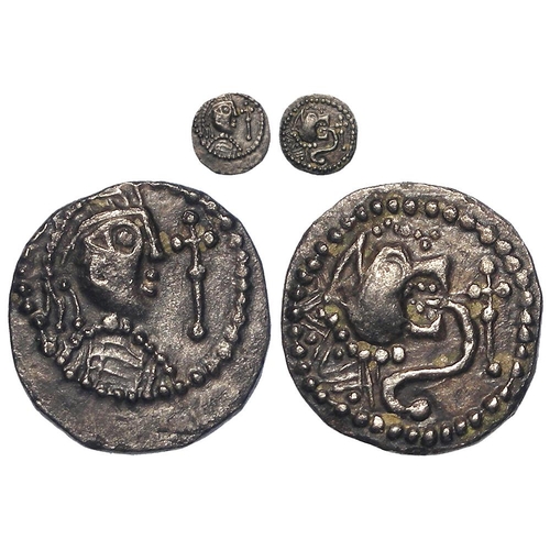 455 - Anglo-Saxon silver sceat, Secondary Series K 'Kent', Type 33 (710-760 AD) Diademed bust r., cross be... 