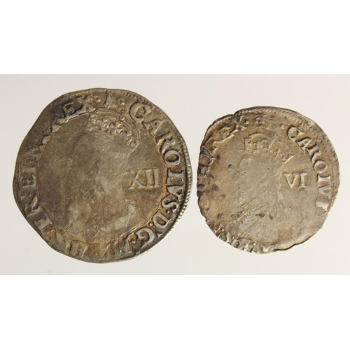 462 - Charles I (2): Shilling mm. Bell S.2791 nVF, and Sixpence mm. Crown S.2813 nF