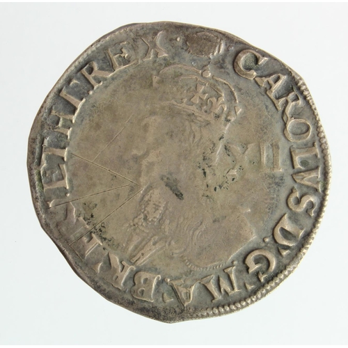 474 - Charles I shilling mm. Tun, S.2791, 5.96g, GF, some old scratches.