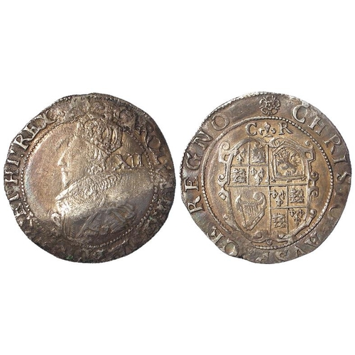 475 - Charles I shilling, group C, third bust, mm. Rose, S.2787, 5.90g, nVF but some corrosion and a creas... 