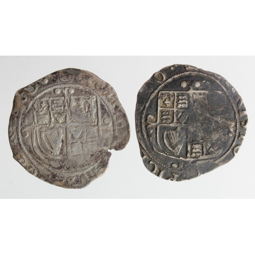 477 - Charles I Shillings (2) both mm. Triangle in circle, irregular flan toned GF, and F