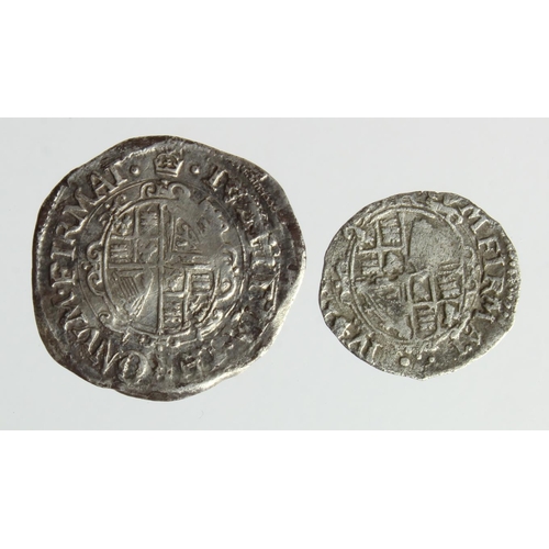 479 - Charles I silver minors (2): Penny, Group D, 3a1, mm. two pellets, S.2847, 0.36g, F/GF; along with H... 