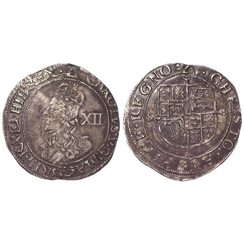 483 - Charles I silver shilling, Group E, 4.3, mm. Triangle, S.2796, 5.76g, slightly double-struck VF