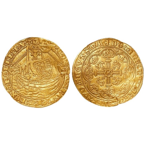 504 - Edward III gold half noble, Treaty Period 1361-69, London, saltire before EDWARD, curule X in REX, S... 