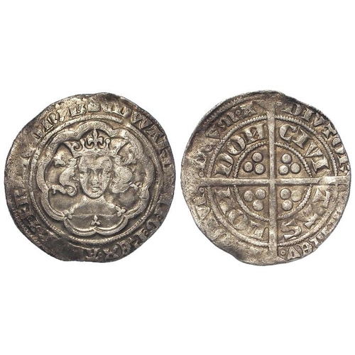 508 - Edward III silver groat of London, Pre-Treaty Period with French title 1351-61, lombardic M, closed ... 