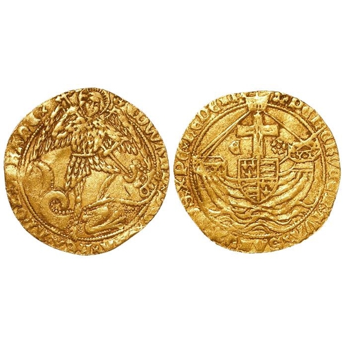 513 - Edward IV gold Angel, Second Reign 1471-1483, type XXI, mm. Heraldic cinquefoil. Reads REDEMPT. 4.99... 