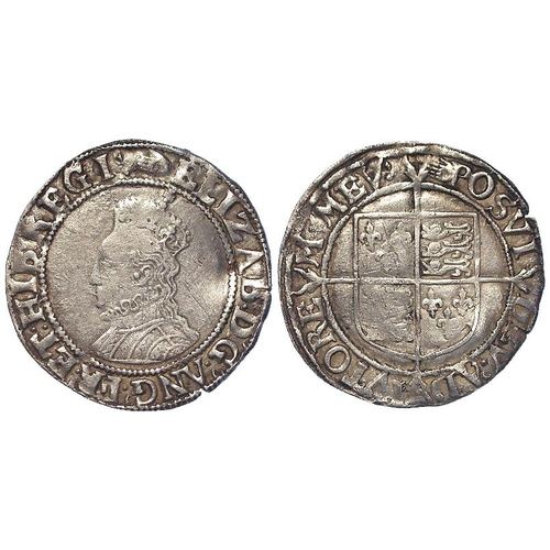 528 - Elizabeth I shilling, Sixth Issue, mm. Hand, S.2577, 6.08g, nVF with a dent and couple of small crac... 