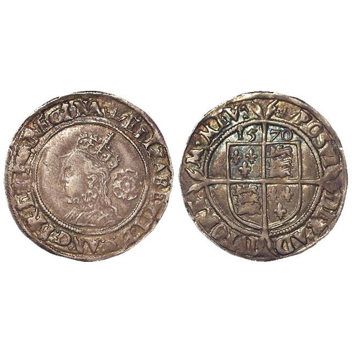 536 - Elizabeth I sixpence 1570 mm. Coronet, S.2562, 3.06g, toned GVF, nice example.