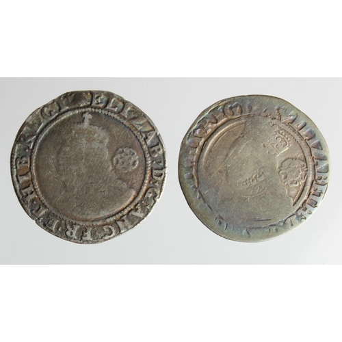 540 - Elizabeth I sixpences (2): 1564 mm. Pheon, large bust, S.2561B, Fair/Fine, and 1583 mm. A over Bell,... 