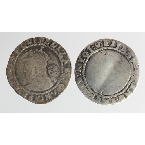 541 - Elizabeth I Sixpences (2): 1585 Escallop VG/F, and 1587 Crescent Fair/Fine.