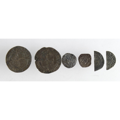 546 - English Hammered Silver (6): Henry VIII groat mm. Rose, S.2337E, F-GF, crease and light graffiti; El... 