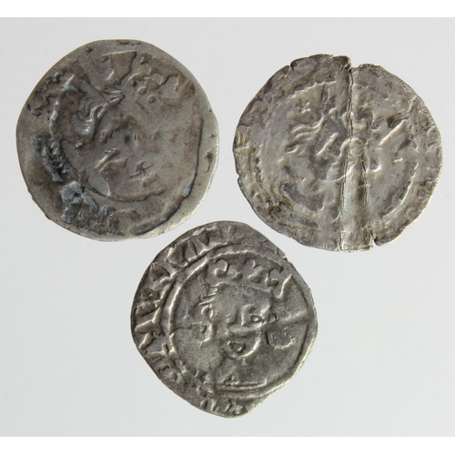 547 - English Hammered silver pennies (3): Richard II cross on breast (York) S.1690, 0.75g, short of flan,... 