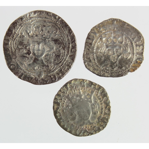 548 - English hammered, Plantagenet silver (3): Edward III halfgroat of London, 1.65g, nF; Henry V penny o... 