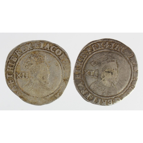 593 - James I shillings (2) both 2nd Coinage mm. Lis, S.2654, Fine.