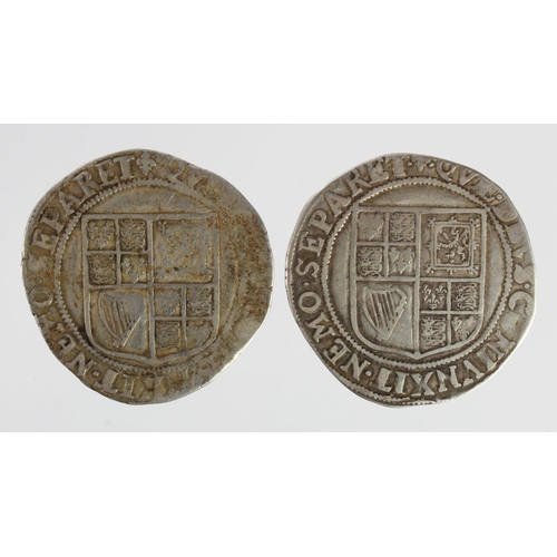 593 - James I shillings (2) both 2nd Coinage mm. Lis, S.2654, Fine.