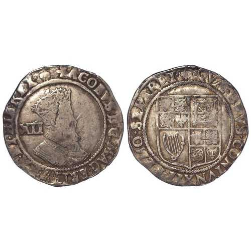 597 - James I silver shilling, Second Coinage, fourth bust, mm. Escallop, S.2655, 5.67g. F/GF, surface cra... 