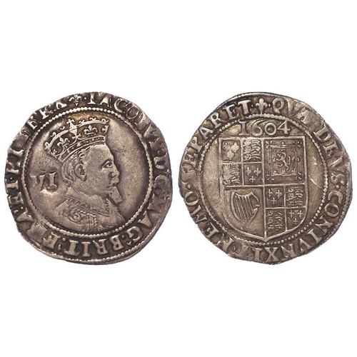 598 - James I silver sixpence 1604 mm. Lis, third bust, S.2657, 2.94g, aVF