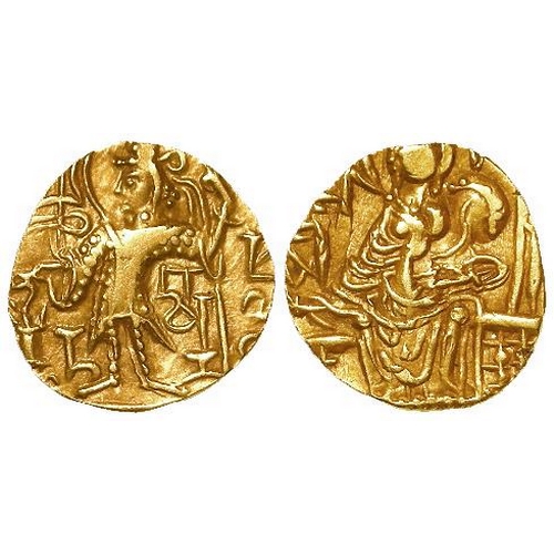 599 - Kushan Empire, Kipunadha gold Dinar. Bhadra c.335-350 AD. Kipunadha / Ardoxsho enthroned. 7.67g. MK ... 