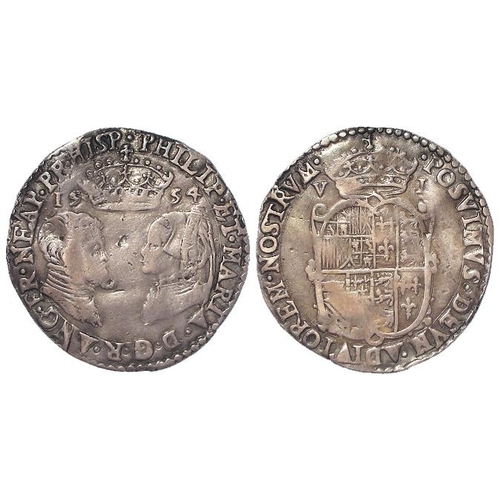608 - Philip & Mary silver sixpence 1554, S.2505, toned, straightened nVF, a few small surface marks. Seld... 