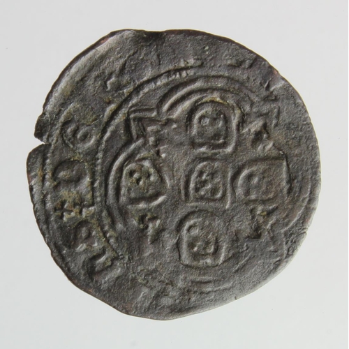 609 - Portugal, medieval hammered billon Real Branco, probably Joao I, 2.32g, off-centre GF, some verdigri... 