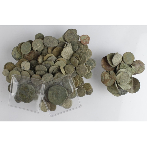 613 - Roman (mostly) bronze coins approx. 150, plus 24 jetons; all detector-finds.
