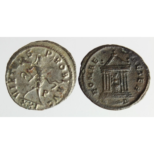 619 - Roman Imperial (2) billon antoniniani of Probus, temple and Mars types, VF-GVF