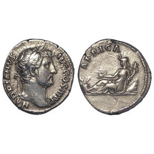 636 - Roman Imperial: Hadrian silver denarius 130-3 AD, Africa reclining l., RIC 1494; RSC 138; RCV 3459, ... 