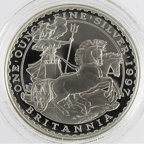 64 - Britannia silver proof 1oz 1997 (scarce date) aFDC in capsule only.