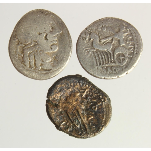 658 - Roman Republican etc (3), two silver denarii VG-F and one billon or fourrée coin of Ptolemaic Egypt?... 