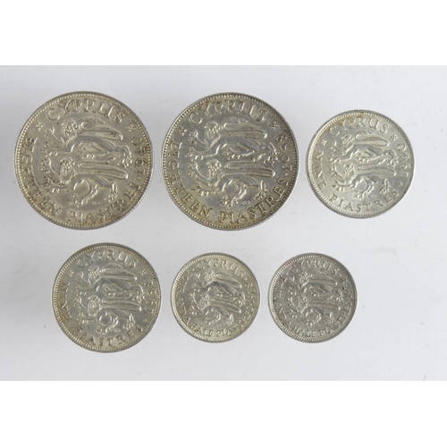 688 - Cyprus silver (6) various 1938-40, GVF-GEF